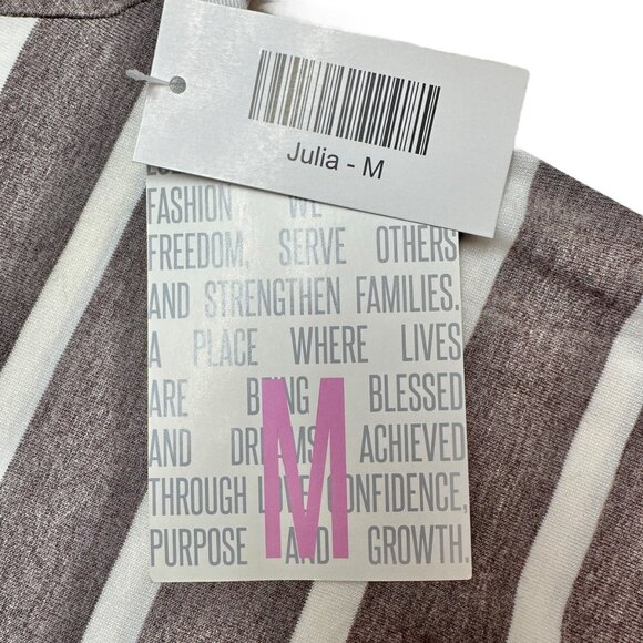 LuLaRoe Retired Julia Dress M Heathered Brown and White Striped SS Form Fit NWT - Picture 4 of 8